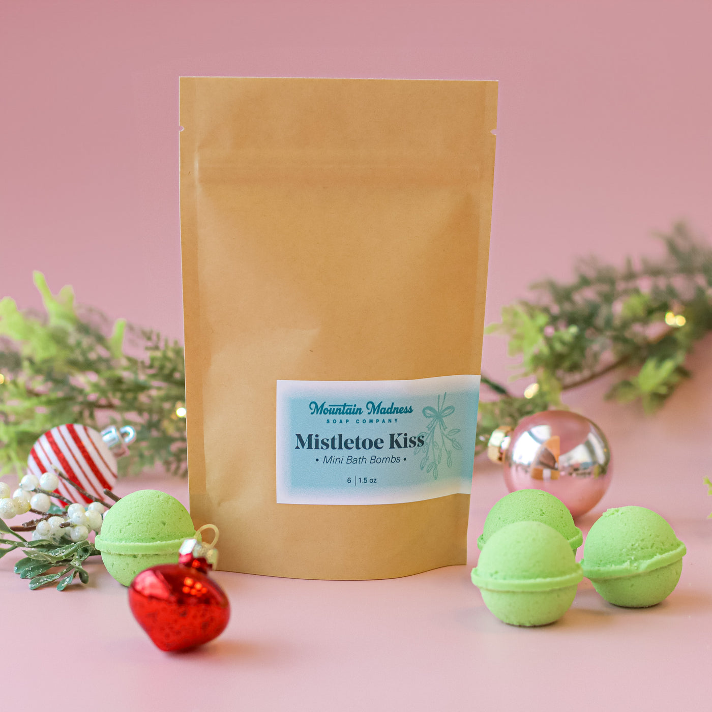 Mini Bath Bombs- Mistletoe Kiss (set of 6)